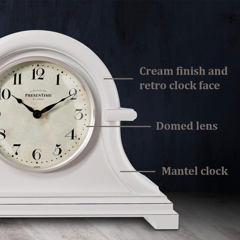 Presentime & Co. Mantel Clock Vintage Farmhouse Series, Napoleon Desk & Shelf Clock, 13 x 10 inch, Domed Lens, Quartz Movement, ABS Plastic Case, Gray Cream Finish (Home/Tabletop Decoration) - Image 3